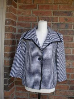 JONES NEW YORK Collection Wool Blend Leather Trim Blazer Jacket Size 14 L Women  