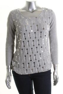 Jones New York NEW Carlyle Gray Sequiend Embellished Pullover Sweater Plus 1X  