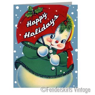 Vintage Repro Retro 1950s Jolly Snowman Christmas Cards  