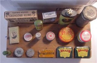 17 Antique Vintage Medicine Tins Packages Pharmacy Drug Store Lot  