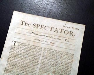 300 Years Old 1711 Joseph Addison Richard Steele Spectator Newspaper Original  