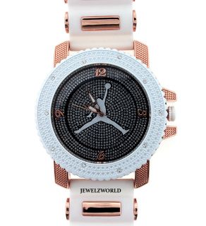 Iced Out White Rosegold Jordan Air Jumpman Silicone Watch  