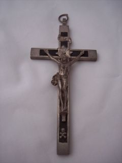 Vintage Antique Nun's Pectoral Crucifix with Skull and Crossbones Ebony Metal  
