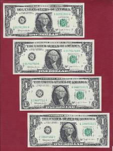 US CURRENCY 1963B 1 JOSEPH BARR 4 FRNs AU to UNCIRCULATED Old Paper Money  