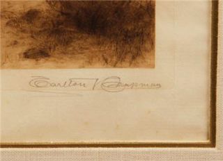 Original Antique 1888 Signed Listed Carlton T Chapman Framed Landscape Etching  