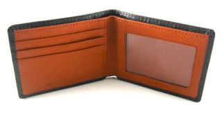 Joseph Abboud Brown Leather Super Slim Wallet w Orange  