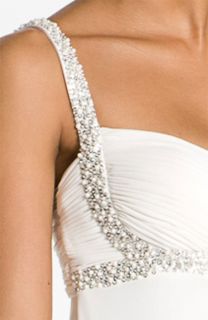 JS Boutique Pearl Trim Crisscross Sleeveless Matte Jersey Wedding Gown Ivory 10  