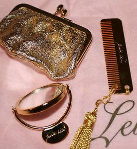 New Judith Leiber Comb Coin Purse Swivel Double Sided Mirror Signed  