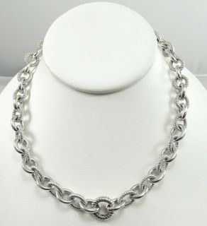 Authentic Judith Ripka Sterling Rolo Link Necklace Smooth Textured Twisted 16"  