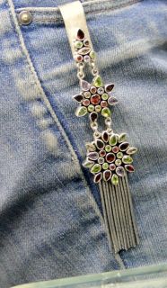 Saree Keychain Juda 925 Sterling Silver Multi Gemstones Pendant with Tassel  