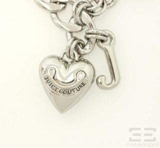 Juicy Couture 2pc Silver Heart Charm Bracelet Jeweled Heart Drop Earrings Set  