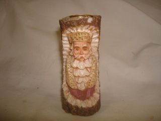 Hand Carved Wood Santa Claus Candle Holder  