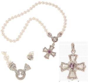 JUDITH RIPKA STERLING CROSS ENHANCER SIMULATED PEARL 18 NECKLACE QVC  