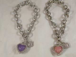 Judith Ripka SS Charm bracelet w/Purple or Pink heart charm (pick your