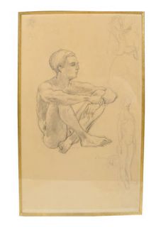Jules Pascin Seated Young Male Signed Pencil Drawing
