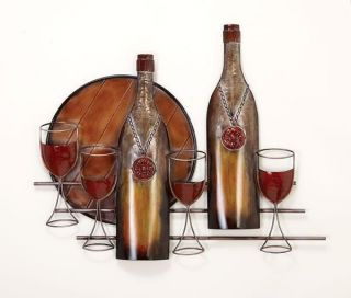 24 Tall Wine Glasses Bottles Metal Wall Art Decor