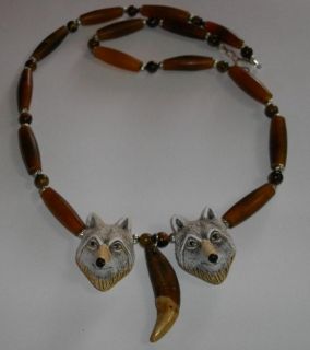 Bone and Tooth Ceramic Wolf Necklace