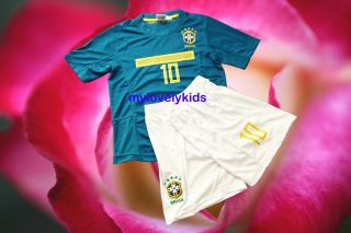 Youth Kids 11 12 Brazil Away Kaka Soccer Jersey Set