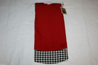 Katie Brown Red Christmas Tree Skirt with Black White Houndstooth Trim