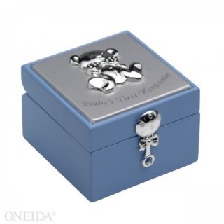 New Oneida Silverplate Teddybear Keepsake Box Blue