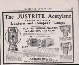 1914 Print Ad Justrite Acetylene Carbide Water Lamp IL