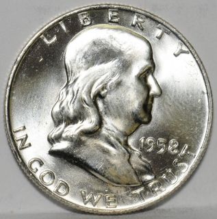 1958 D Franklin Half Dollar Gem Brilliant UNC 10