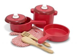 Deluxe Wooden Kitchen Accessory Set Pots Pans Kids Play Dishes