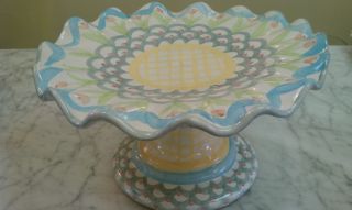 Mackenzie Childs Discontinued King Ferry Pedestal Cake Stand