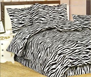 New Black White Zebra Satin Comforter Curtain Set King