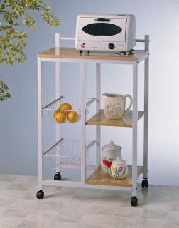 Rolling White Microwave Kitchen Cart with Shelves