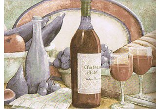 Tuscan Kitchen Wine Bottle and Dishes Wallpaper Border