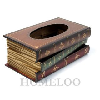Vintage Wooden Stack Book Tissue Box Holder Brown