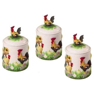 NEW ROOSTER KITCHEN CANISTER SET 3 PC Canisters CERAMIC HENS Storage