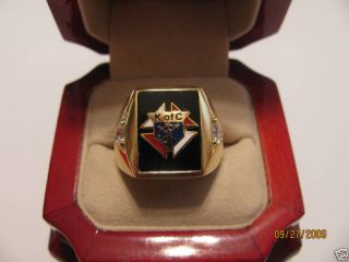 New Mens Gold Onyx Knights of Columbus Crest Ring