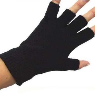 Black Unisex Warm Half Finger Stretchy Knit Gloves