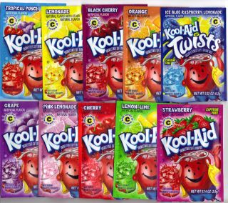 KOOL AID drink mix 10 pack VARIETY of FLAVORS incl ICE BLUE RASPBERRY