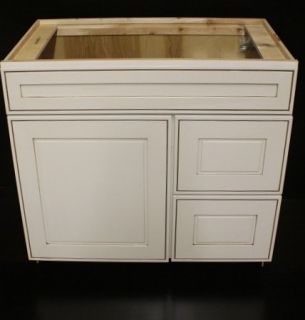 Kraftmaid Dove White Cocoa Glaze Bathroom Vanity Sink Base Cabinet 36