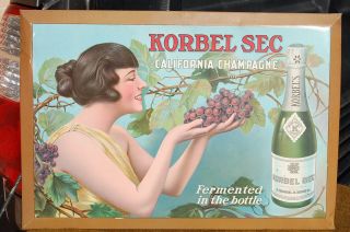 1910 era Korbel Sec CALIFORNIA CHAMPAGNE Litho on Tin Sign Wine NO