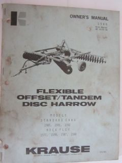 Krause 1580 Flexible Offset Tandem Disc Harrow Owners Parts Manual