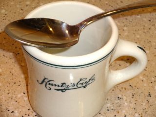 Vintage 1950 Coffee Cup Mug Spoon Kuntzs Cafe Dayton Ohio Wellsville