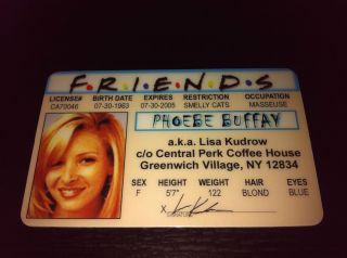 Friends Phoebe Buffay Lisa Kudrow ID Card Central Park Perk Smelly