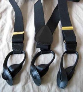 Black New Solid Elastic Fabric Suspenders with Leather Fittings