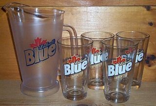 Labatt Blue 4 Beer Pint Glasses Bar Pitcher Set New