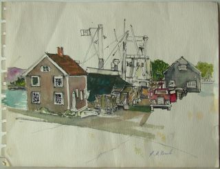 Watercolor Painting Lake Harbor Rose Marie Daniels Listed Artist