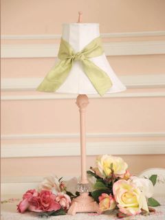Shabby Pink Chic Table Lamp White Silk Shade Sash Sage