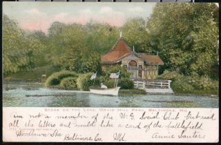 Baltimore MD Druid Hill Park Lake House Boat Antique Glitter Postcard