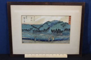 Circa 1900 Japanese Landscape Woodblock Print Workmen Smoking Pipes NR