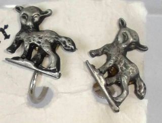 Vintage Pewter Lamb Screw Back Earrings Lapel Pin