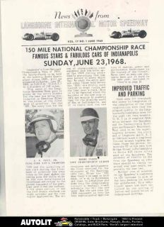 Jun 1968 Langhorne Brochure Sprint Car NASCAR USAC AJ Foyt Bobby Unser