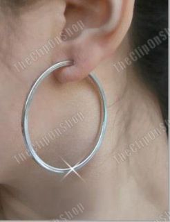 Clip on 2 5cm Silver Tone Hoops Big Hoop Earrings